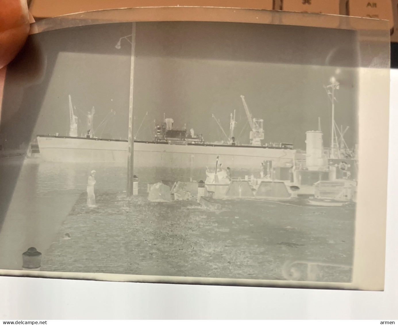 Négatif Film Snapshot - Docks Ship Navire Cargo «  TRUN «  A Identifier - Glasplaten
