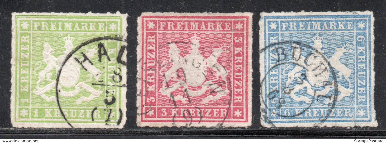 WURTEMBERG (ALEMANIA) Serie No Completa X 3 Sellos Usados ESCUDO DE ARMAS Año 1866 – Valorizada En Catálogo € 88,75 - Afgestempeld