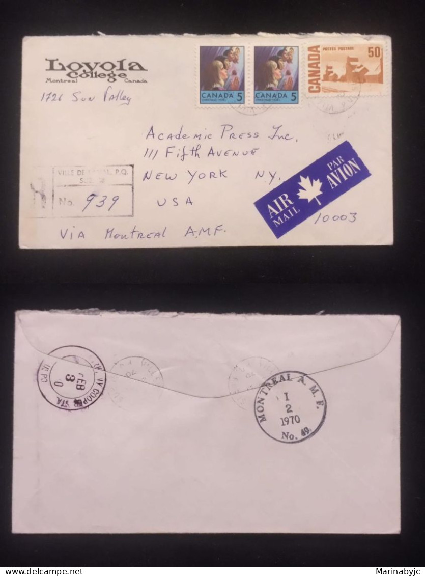 C) 1969. CANADA. AIRMAIL ENVELOPE SENT TO USA. MULTIPLE STAMPS FRONT AND BACK. 2ND ELECTION BACK. - Otros & Sin Clasificación