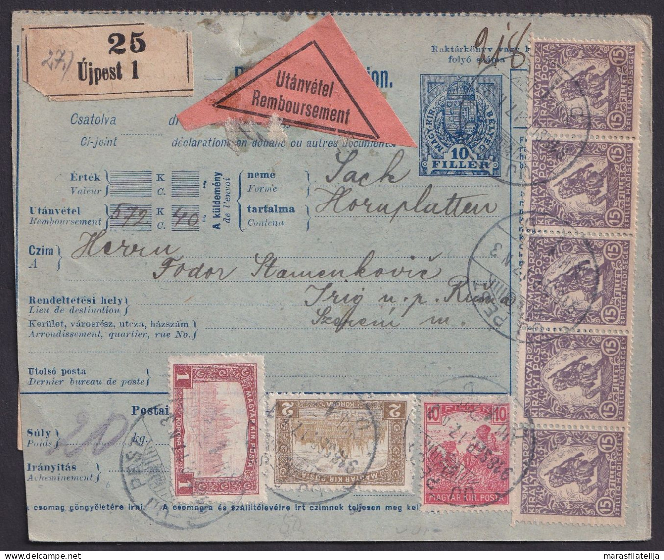 Hungary 1918, Serbia, Very Intersting Postal Form From Uj Pest To Irig - Andere & Zonder Classificatie