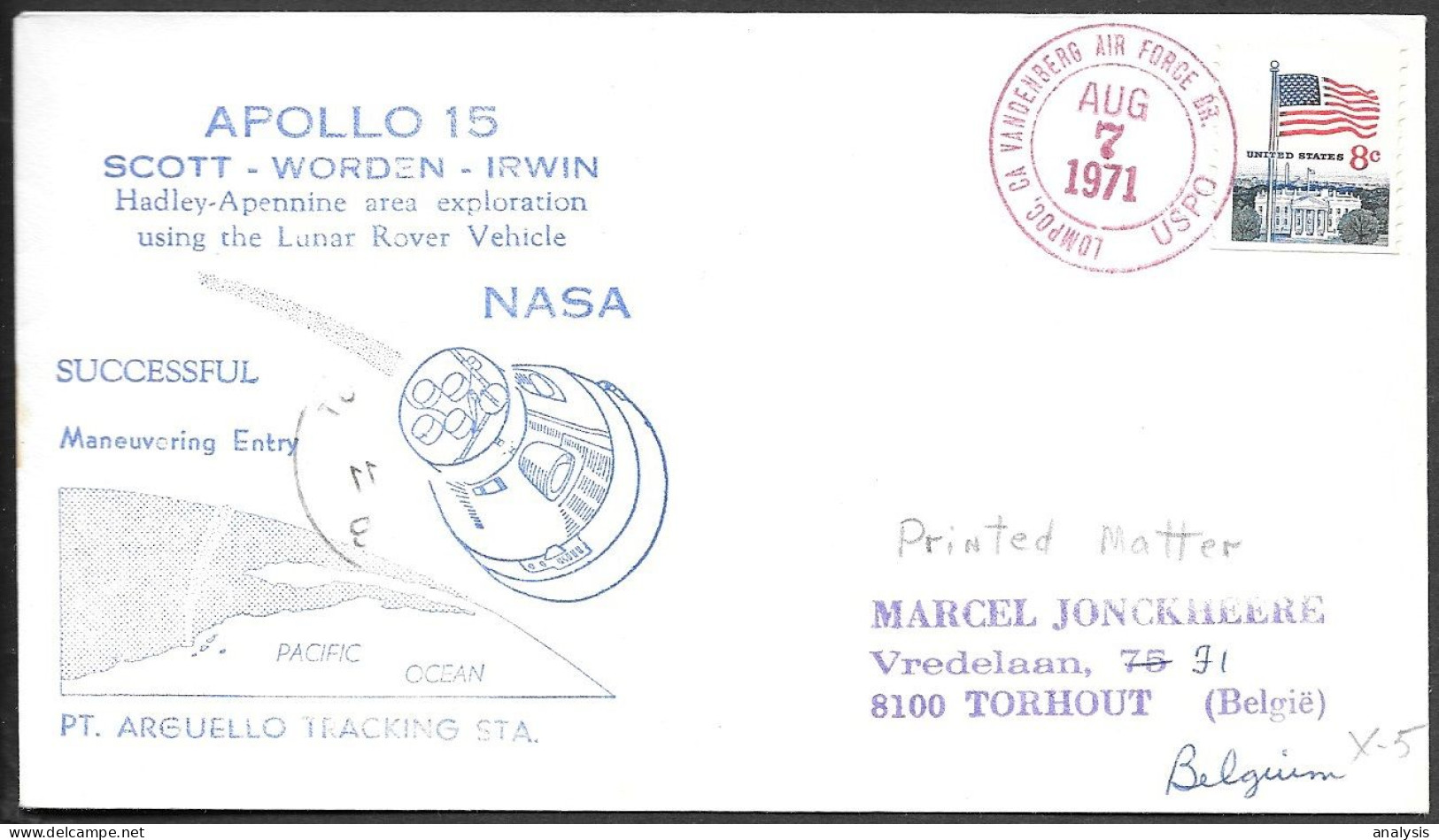 US Space Cover 1971. "Apollo 15" Splashdown. Vandenberg AFB - Verenigde Staten