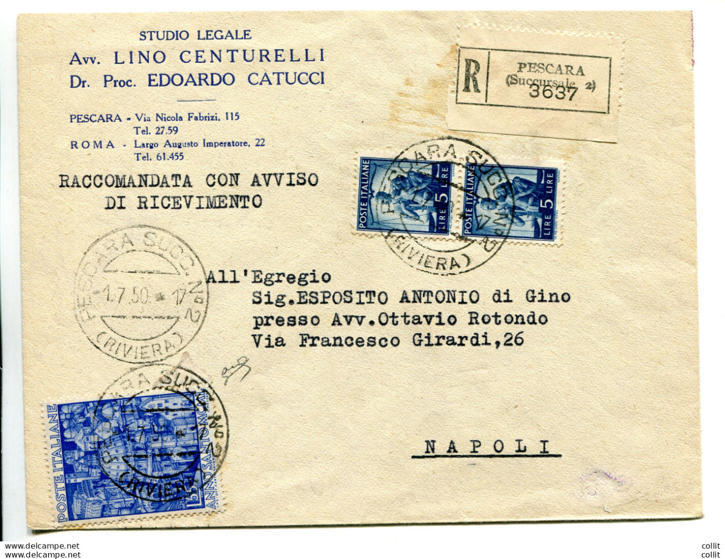 Anno Santo Lire 55 Su Busta Racc. - 1946-60: Marcophilia