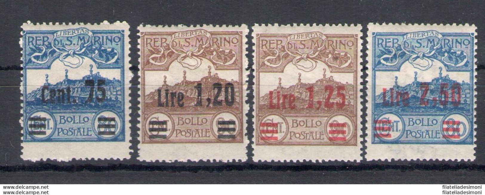 1926 SAN MARINO, Vedute Soprastampate - N. 119-22 - 4 Valori  - MNH** - Andere & Zonder Classificatie