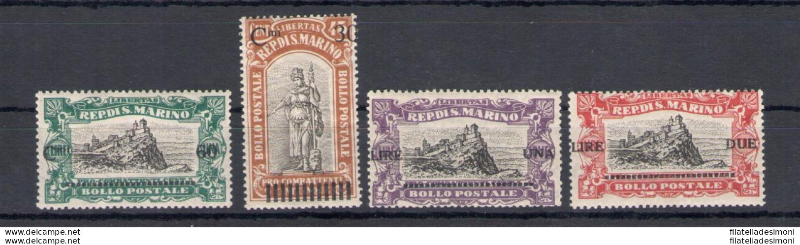 1924 SAN MARINO, Pro Combattenti Soprastampati, N. 103-06 - 4 Valori - MNH** - Otros & Sin Clasificación