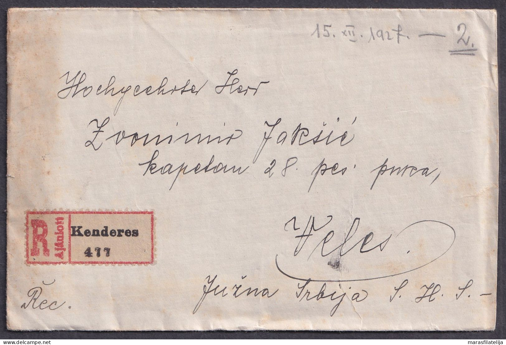 Hungary 1927, Registered Letter From Baja To Veles (South Serbia), Full Content - Sonstige & Ohne Zuordnung