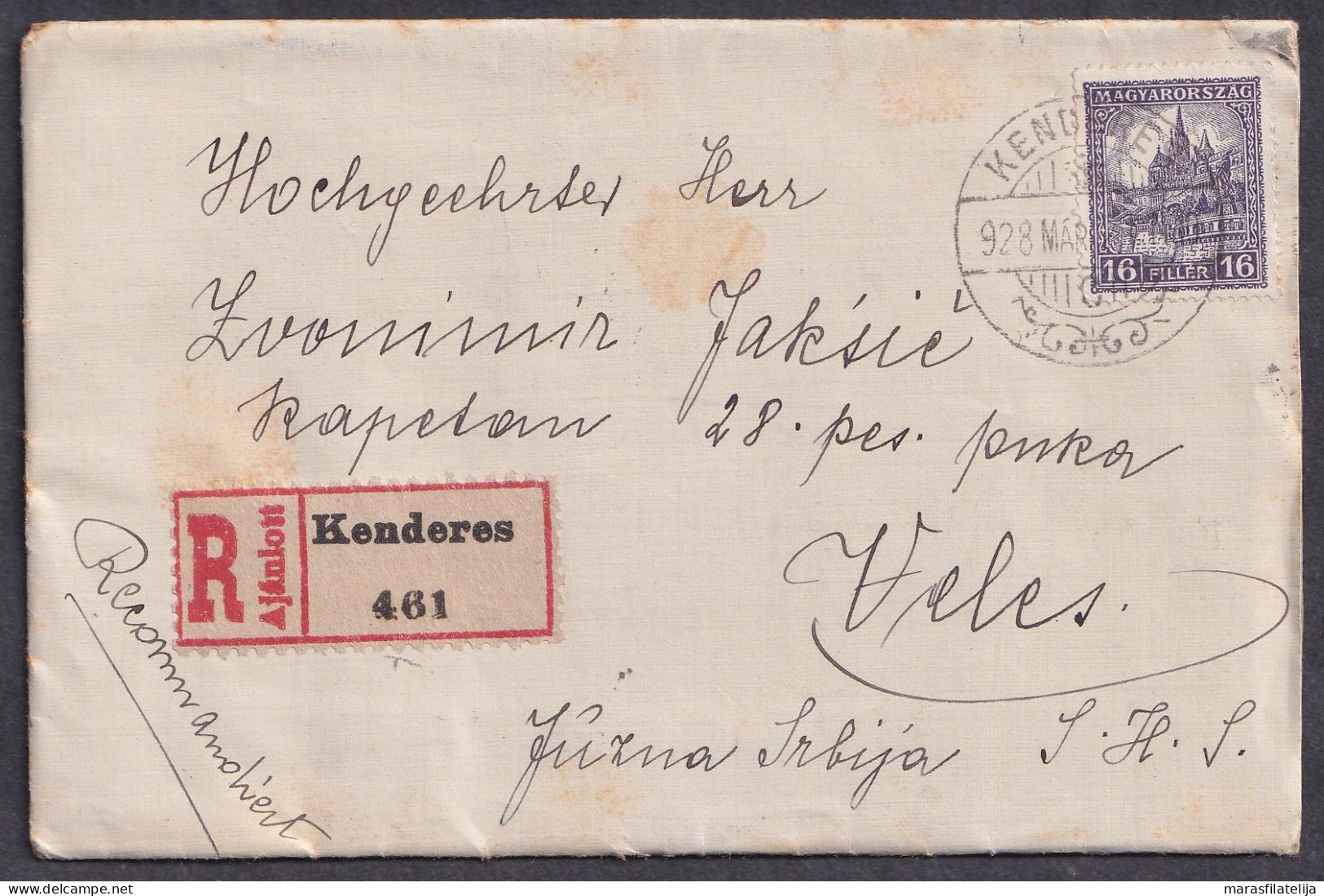 Hungary 1927, Registered Letter From Baja To Veles (South Serbia), Full Content - Other & Unclassified