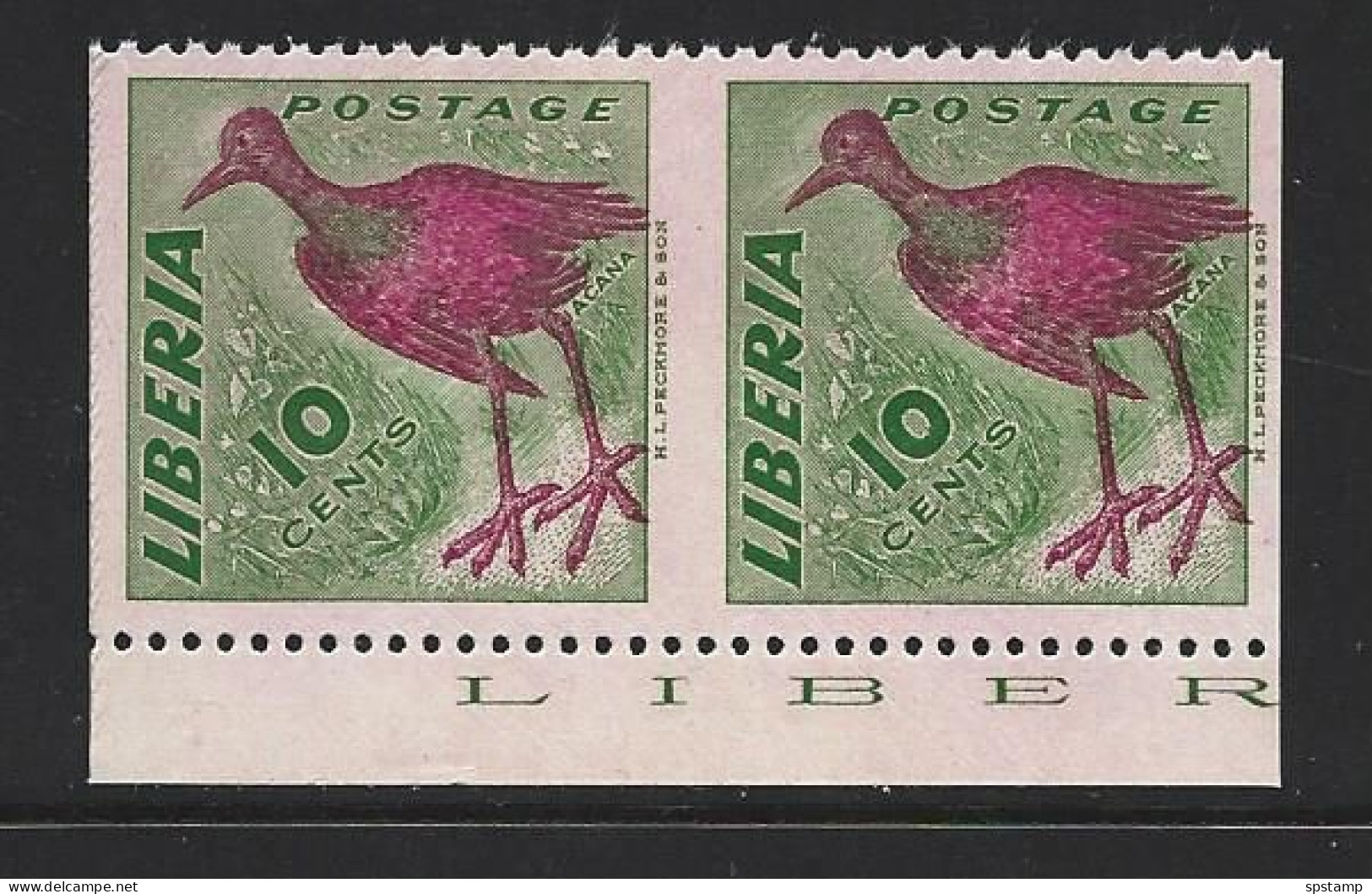 Liberia 1953 Birds 10c Jacana Error Imperforate Vertically Marginal Pair MNH - Altri & Non Classificati