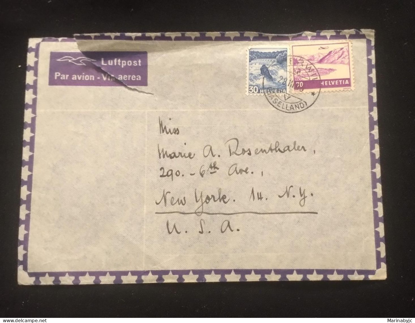 C) 1936. SWITZERLAND. AIRMAIL ENVELOPE SENT TO USA. DOUBLE STAMP. 2ND CHOICE - Other & Unclassified