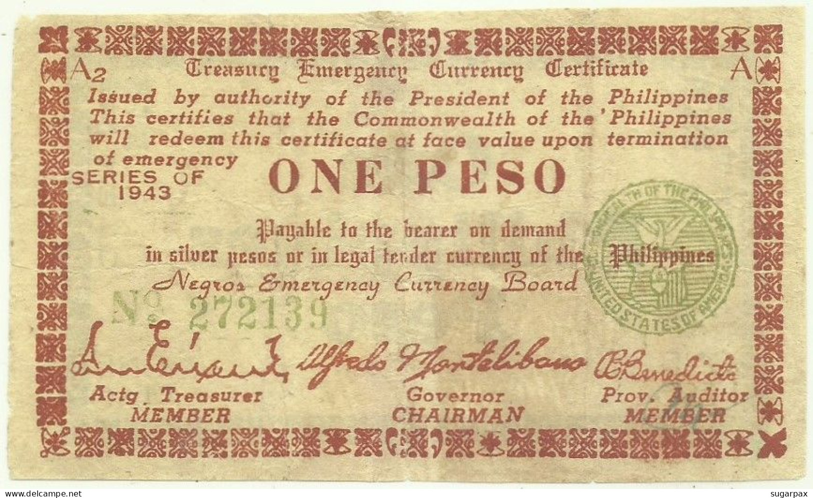PHILIPPINES - 1 Peso - 1943 - Pick S 661 - Serie A2 - Negros Emergency Currency Board - Philippinen