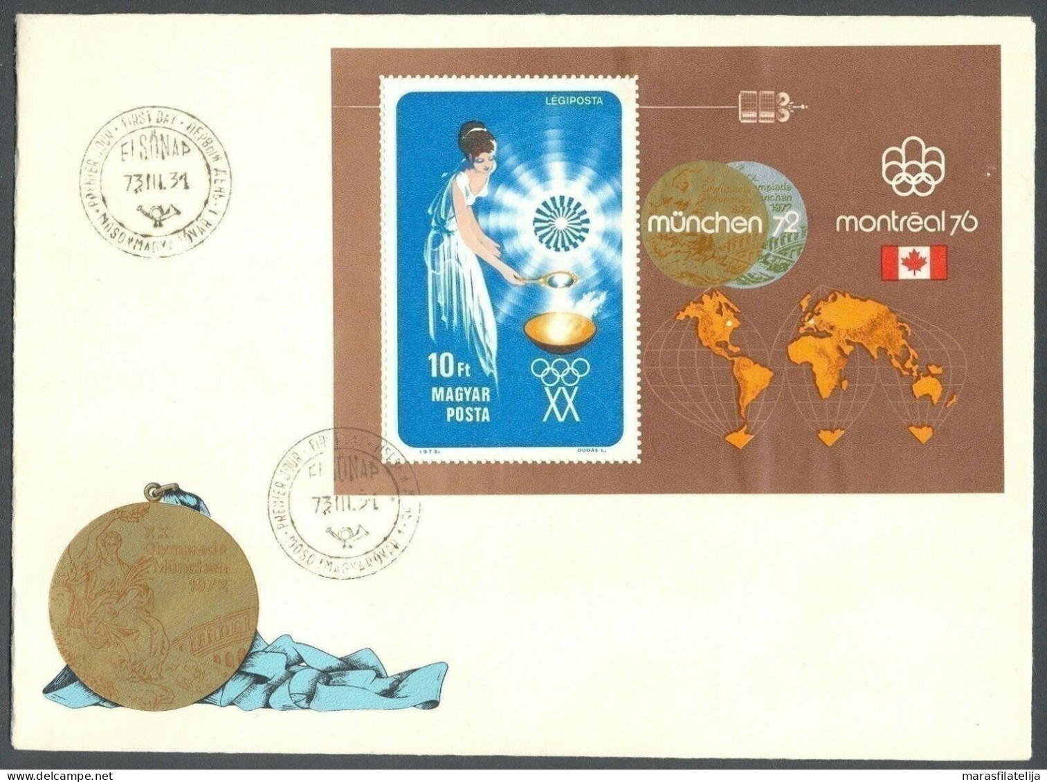 Hungary 1973, Olympic Games Munich & Montreal, Souvenir Sheet, FDC - Otros & Sin Clasificación