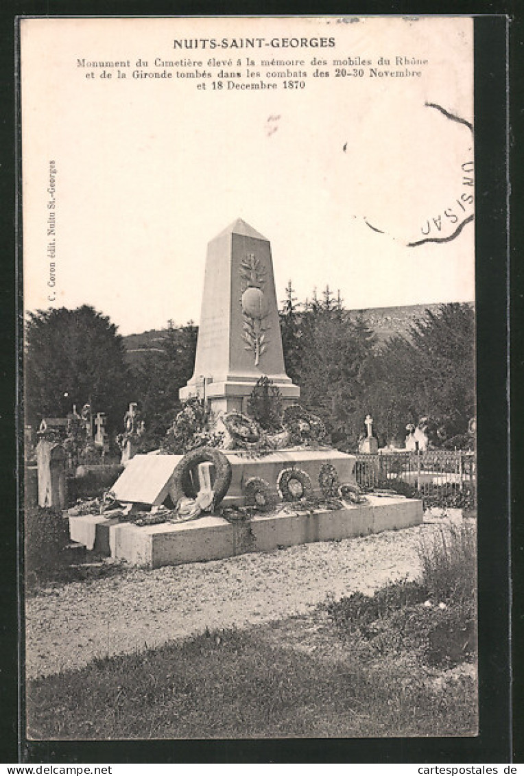 CPA Nuits-Saint-Georges, Monument Du Cimeière élevé à La Memoire Des Mobiles Du Rhone  - Nuits Saint Georges