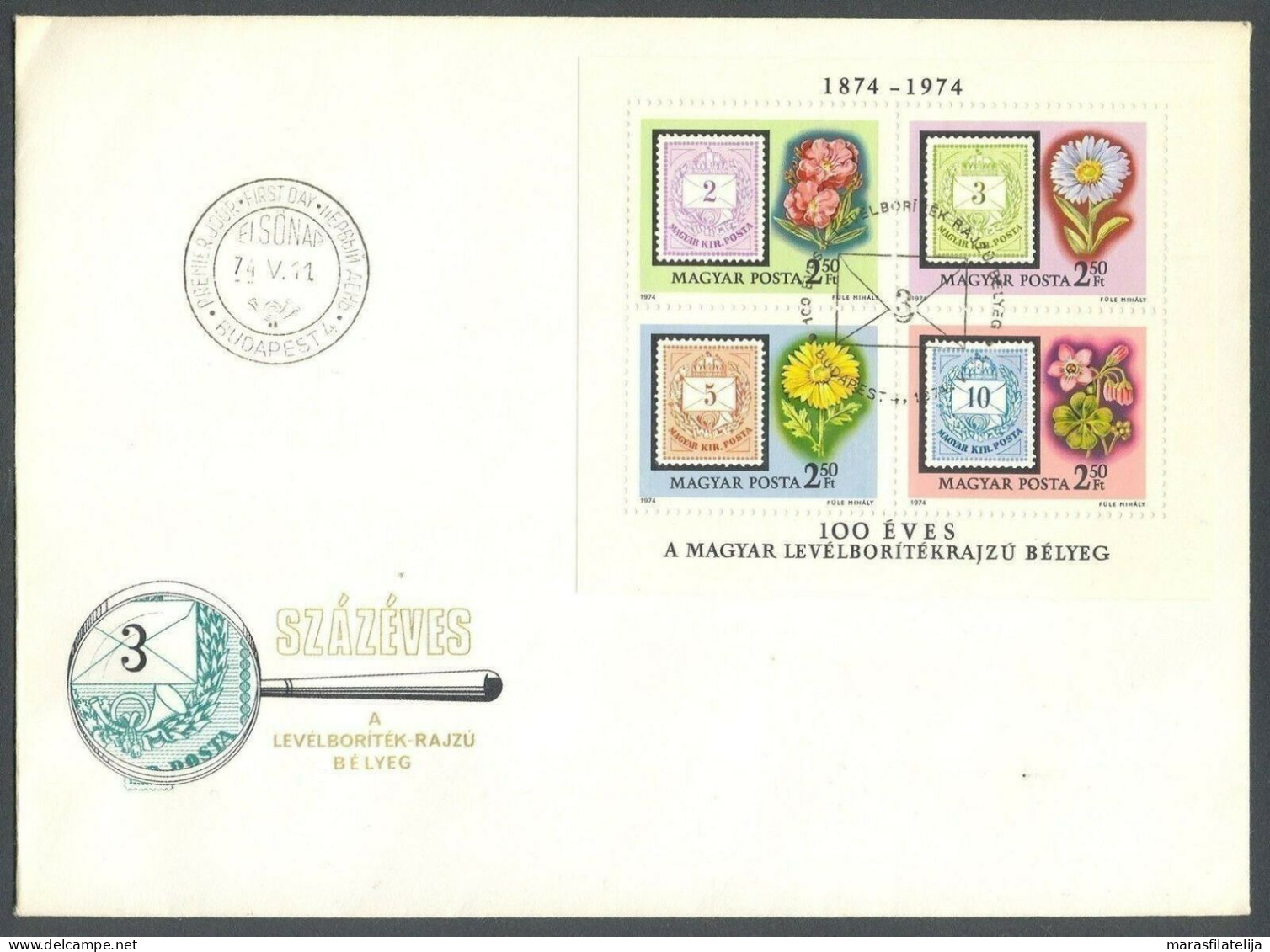 Hungary 1974, Centenery Of "Letter Stamp Issue", Souvenir Sheet, FDC - Sonstige & Ohne Zuordnung