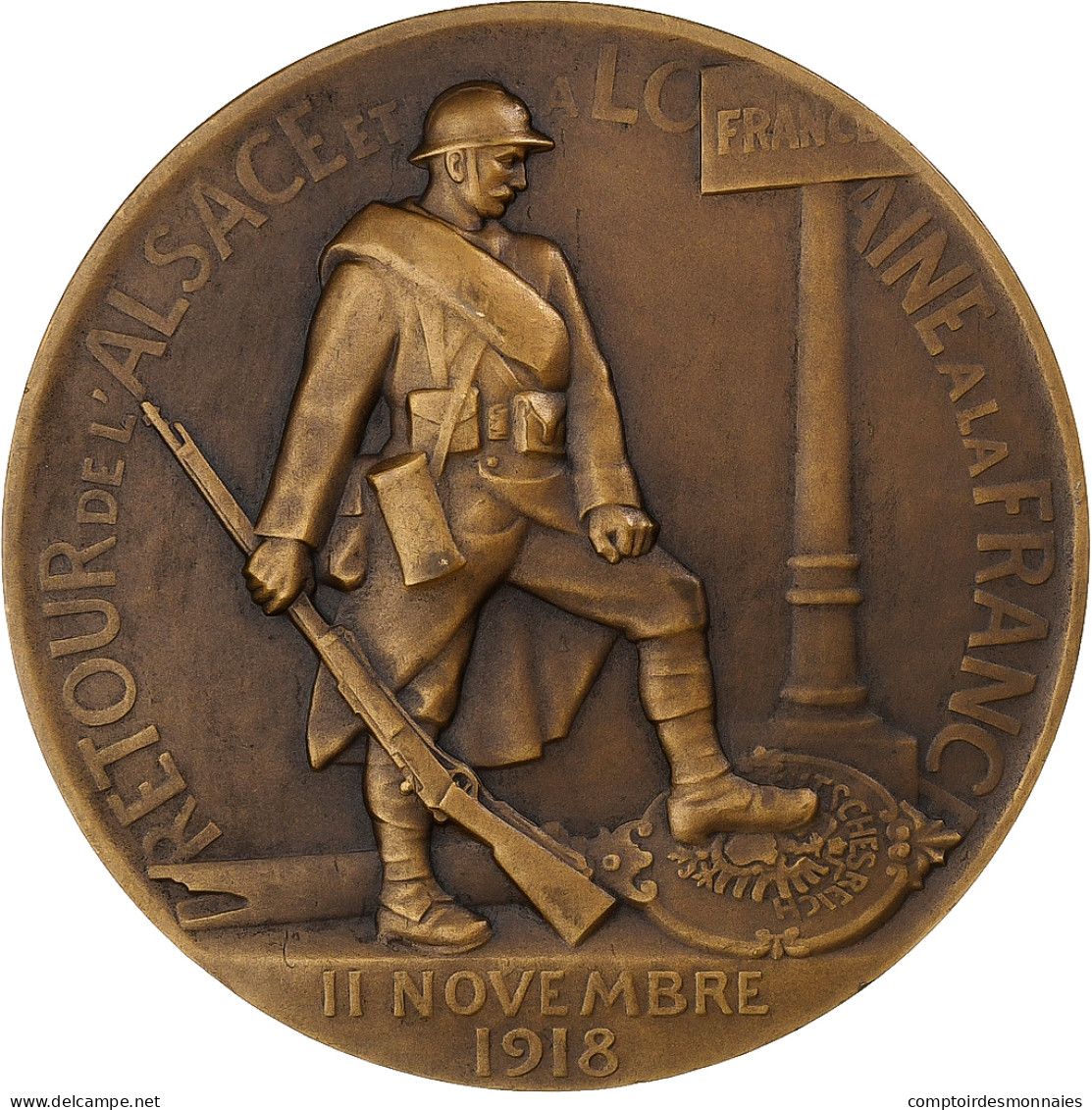 France, Médaille, Retour De L'Alsace Et De La Lorraine à La France, 1918 - Autres & Non Classés