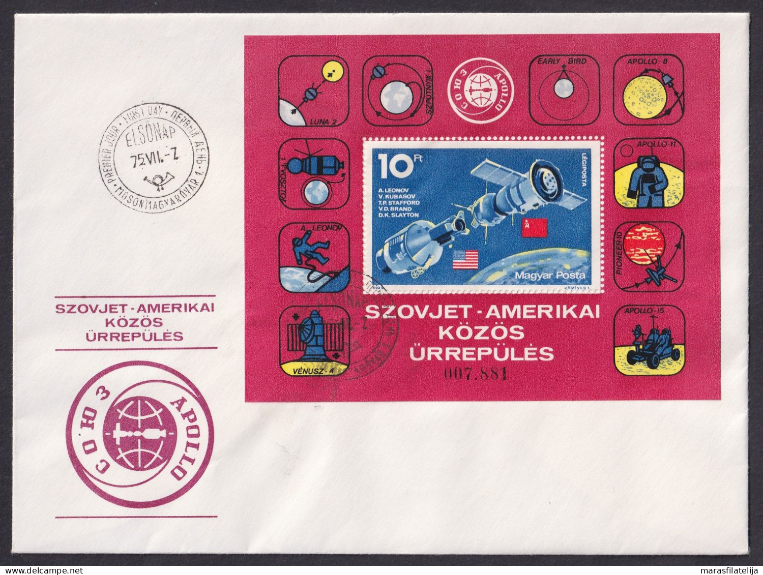 Hungary 1975, Apolo - Soyuz, Space Exploring, Souvenir Sheet, FDC - Otros & Sin Clasificación