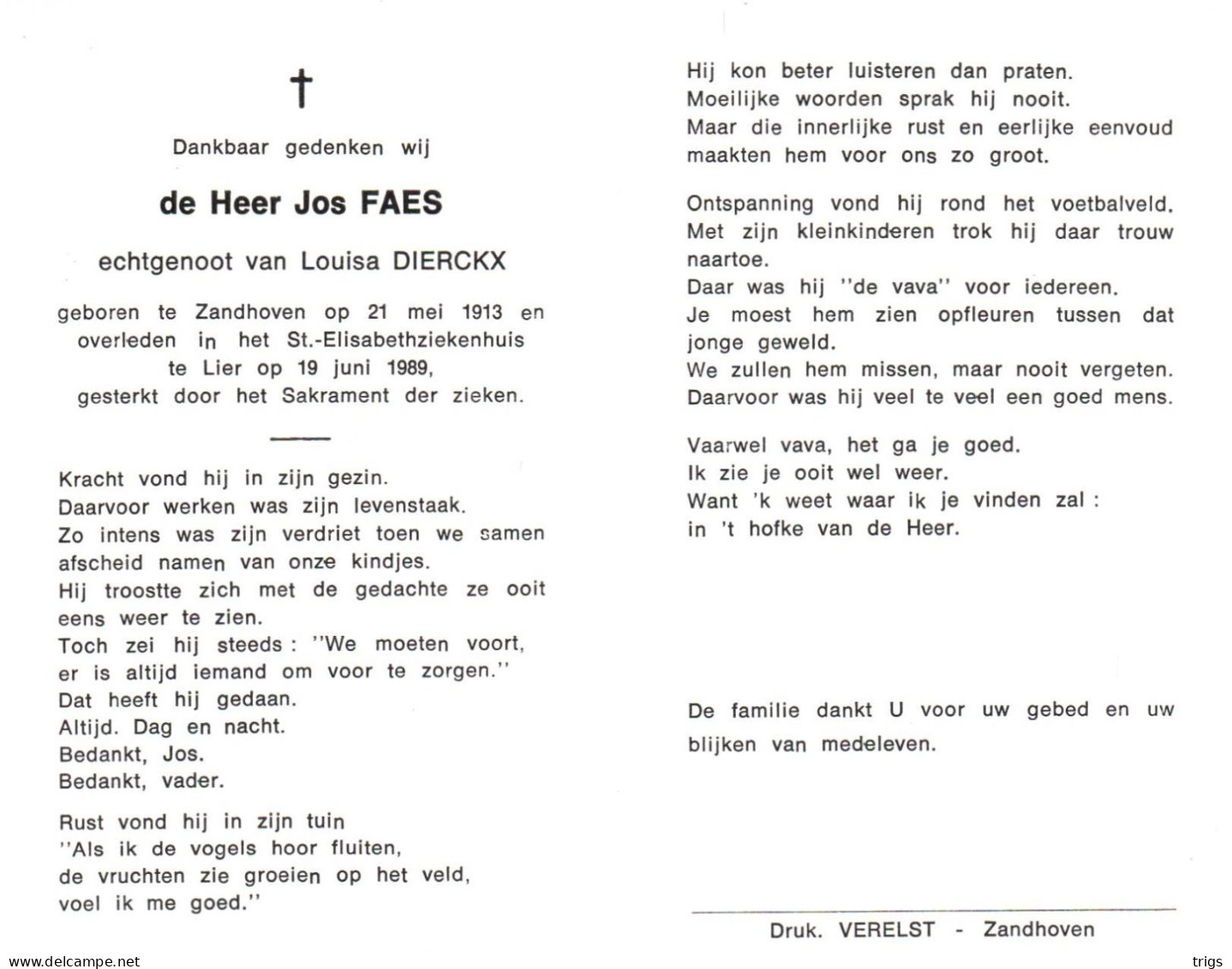 Jos Faes (1913-1989) - Devotieprenten