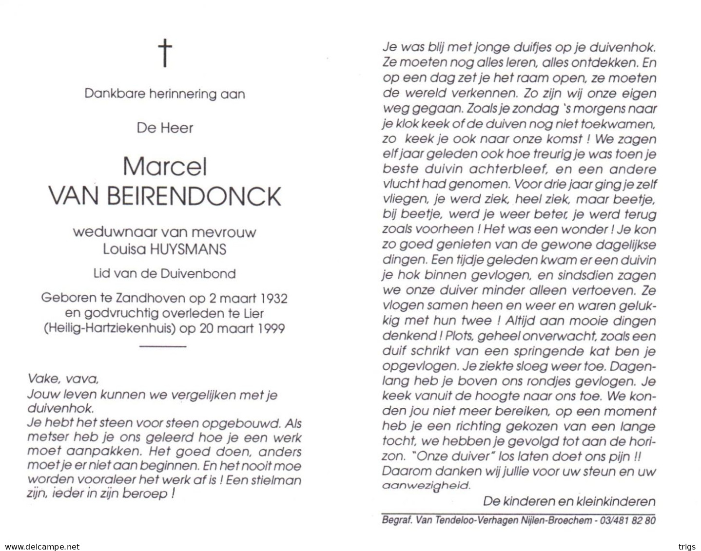 Marcel Van Beirendonck (1932-1999) - Devotieprenten