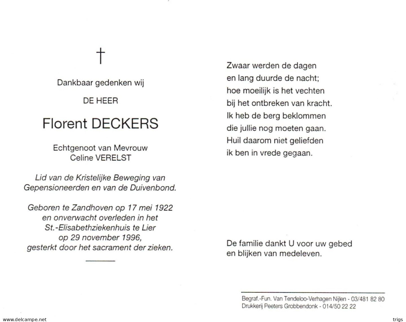 Florent Deckers (1922-1996) - Devotieprenten