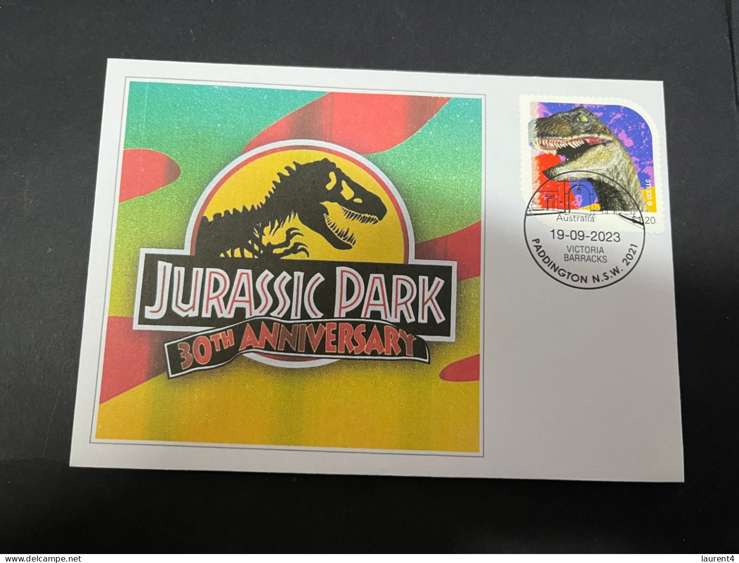 10-5-2024 (4 Z 37) Australian Personalised Stamp Isssued For Jurassic Park 30th Anniversary (Dinosaur) - Preistorici