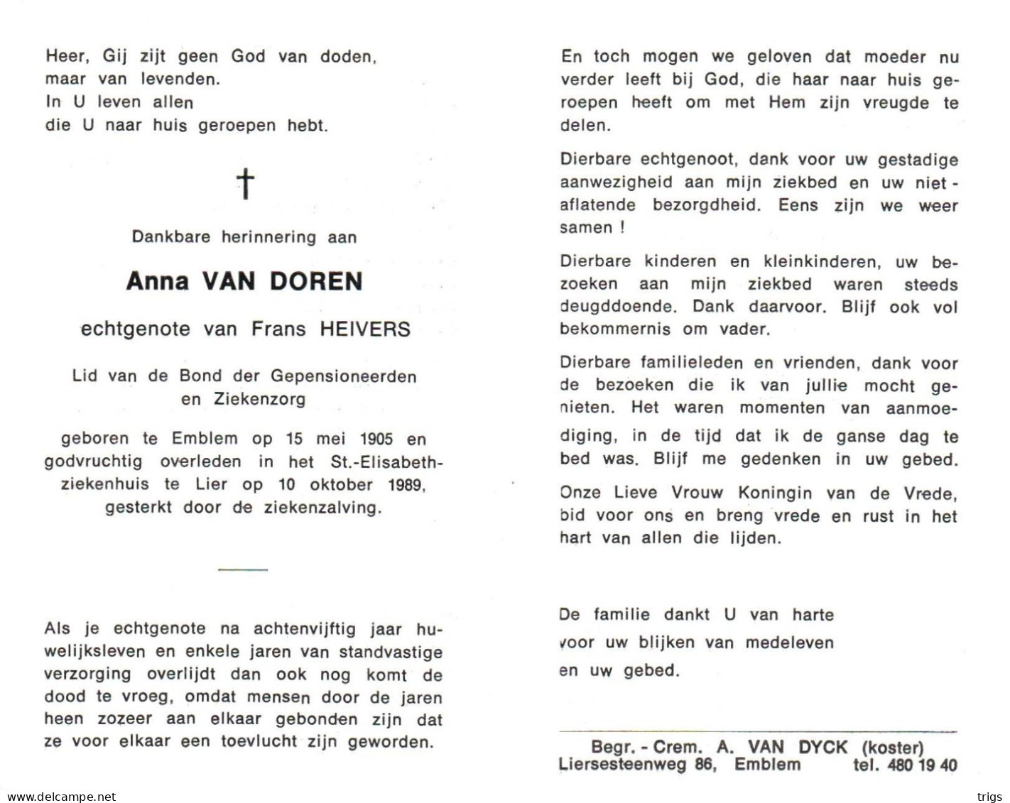 Anna Van Doren (1905-1989) - Devotieprenten