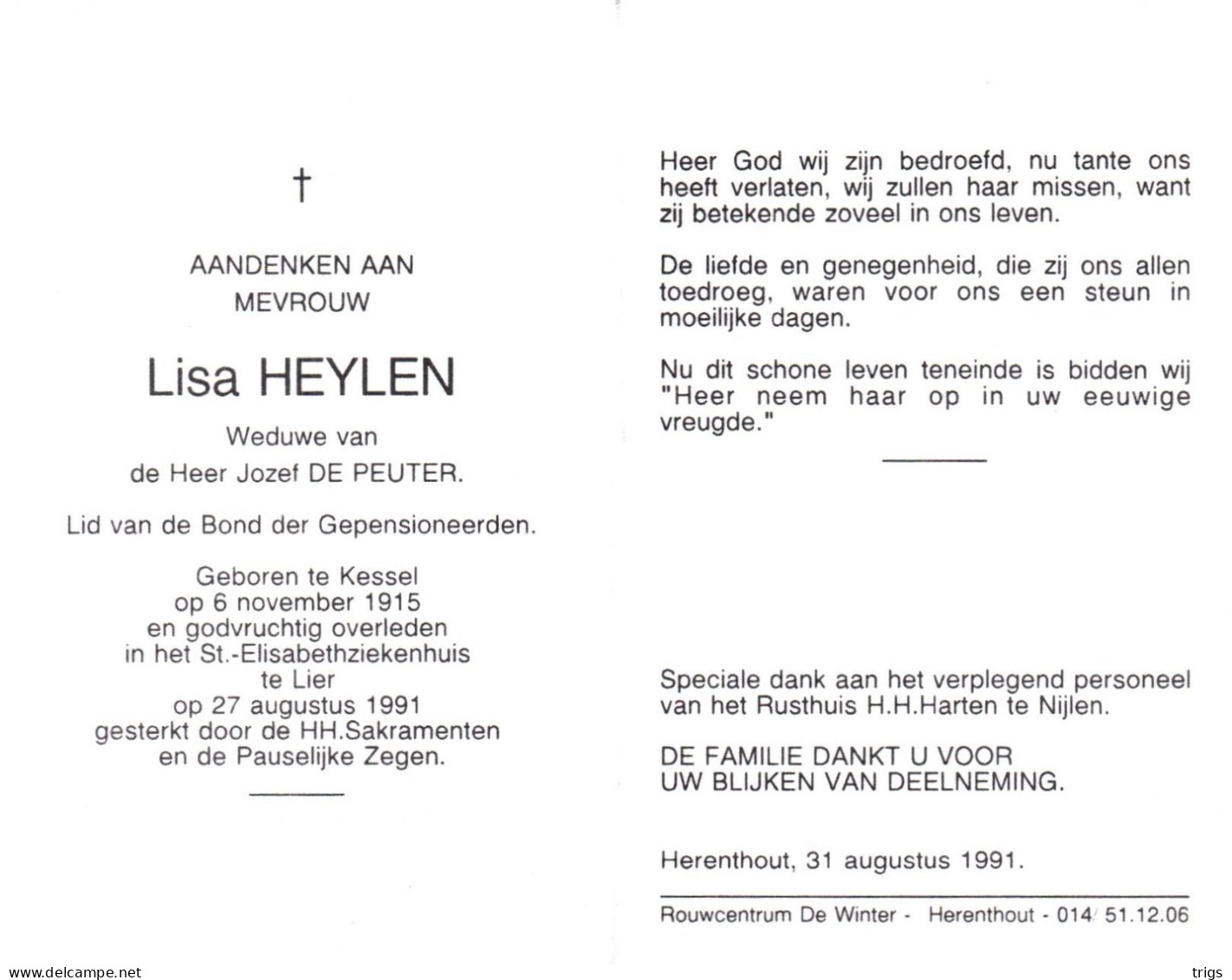 Lisa Heylen (1915-1991) - Devotieprenten