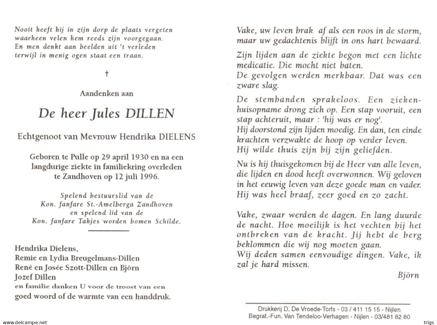 Jules Dillen (1930-1996) - Devotieprenten