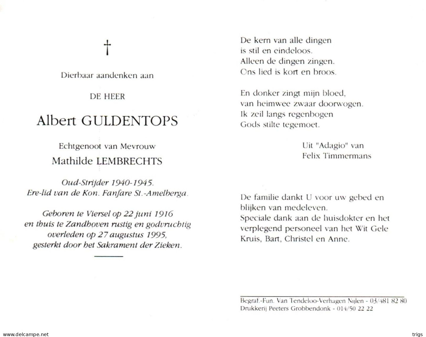 Albert Guldentops (1916-1995) ~ Oudstrijder (1940-1945) - Images Religieuses