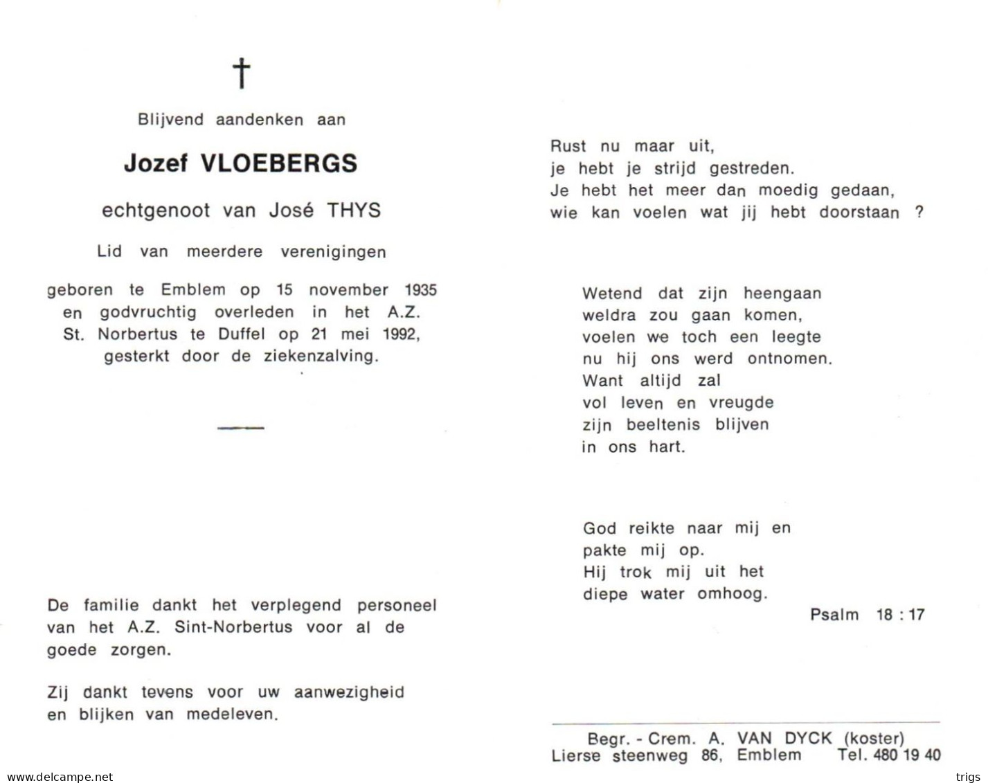 Jozef Vloebergs (1935-1992) - Devotieprenten