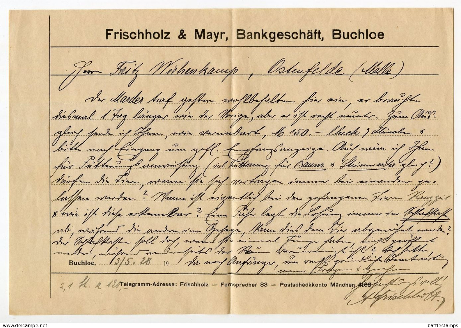 Germany 1928 Registered Cover & Letter; Buchloe - Frischholz & Mayr, Bankgeschäft; 5pf. Schiller & 20pf. Beethoven - Storia Postale