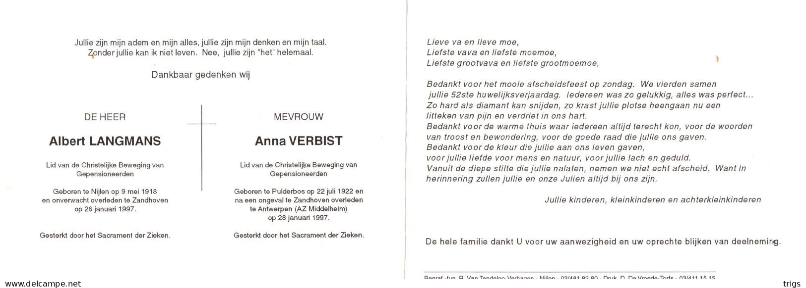 Albert Langmans (1918-1997) & Anna Verbist (1922-1997) - Devotieprenten