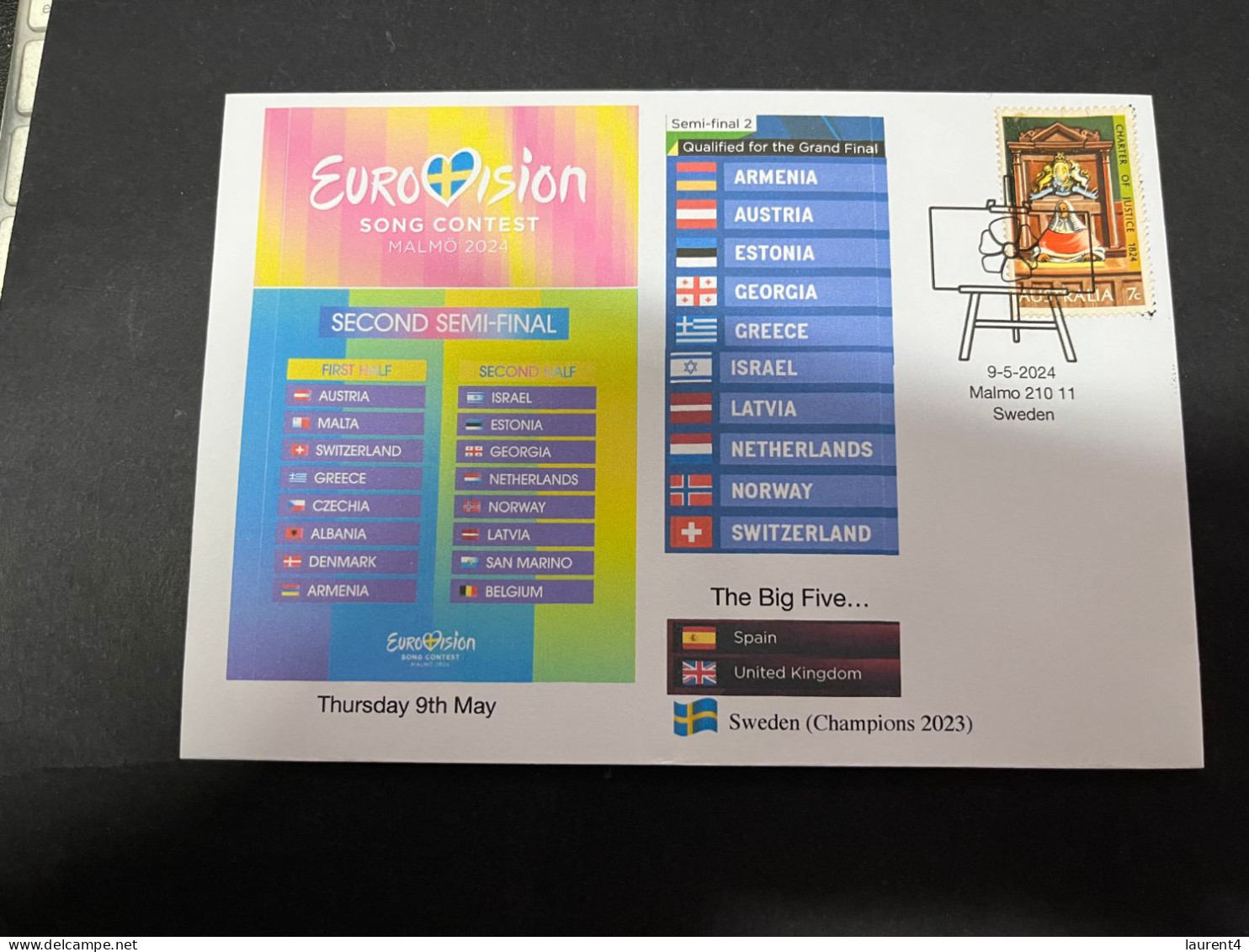 10-5-2024 (4 Z 37) Eurovision Song Contest 2024 - Semi-Final 2 On 9-5-2024 (with OZ Stamp) - Musik