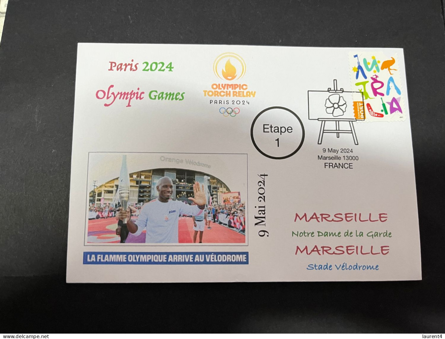 10-5-2024 (4 Z 37) Paris Olympic Games 2024 - Torch Relay (Etape 1) In Marseille (9-5-2024) With OZ Stamp - Estate 2024 : Parigi