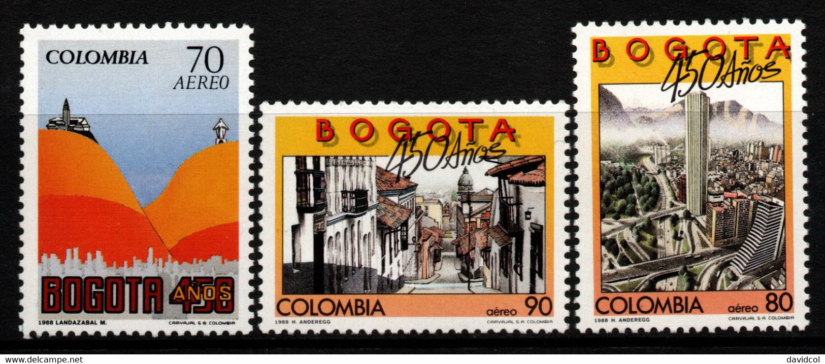 02- KOLUMBIEN - 1988 - MI#:1717,1725-26 - MNH- BOGOTA 450 YEARS- ARCHITECTURE - Kolumbien