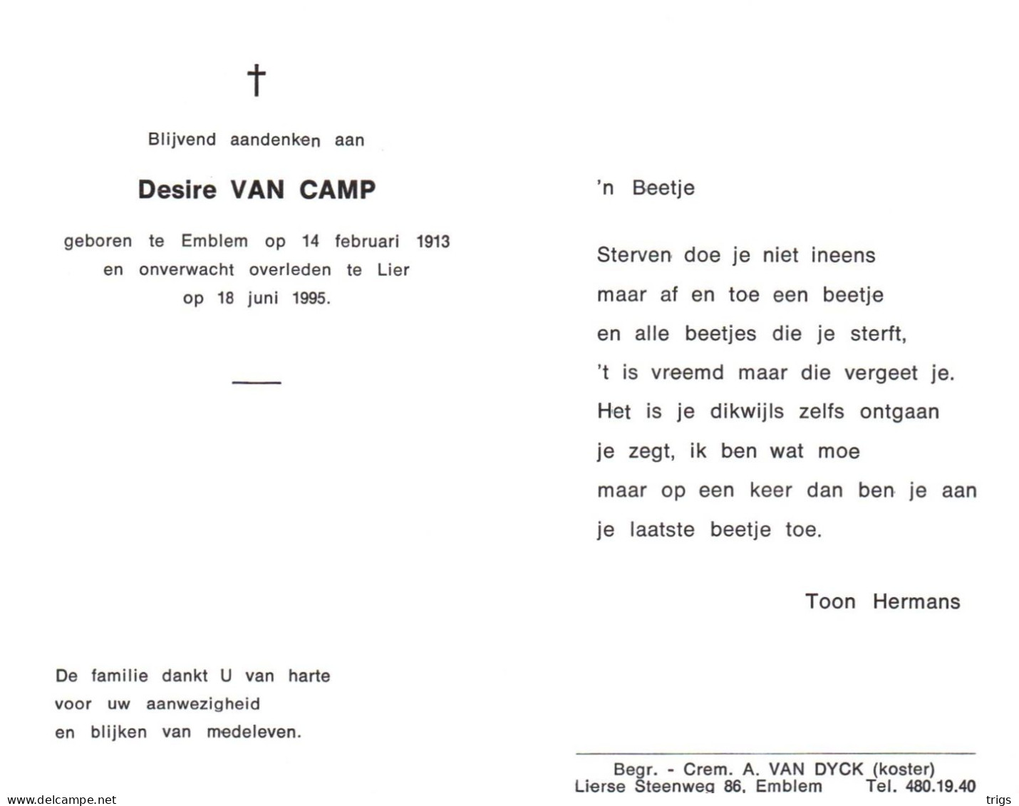 Desire Van Camp (1913-1995) - Devotieprenten