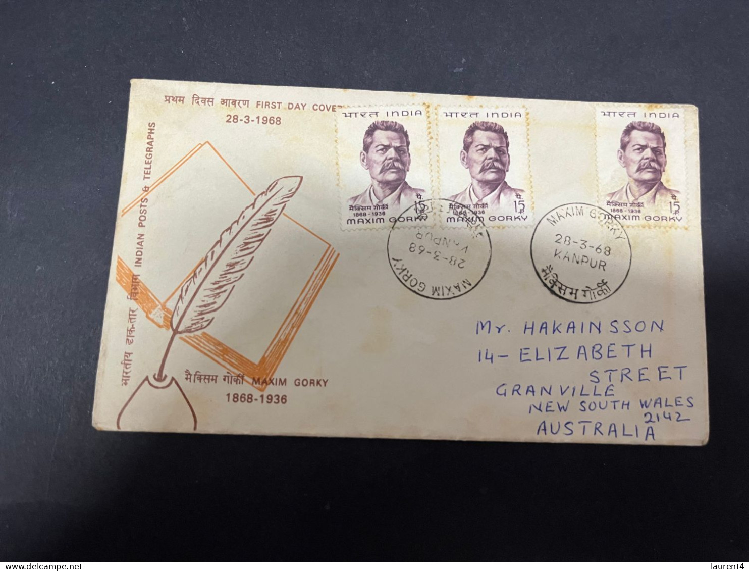 10-5-2024 (4 Z 37) INDIA FDC Cover - 1968  (posted To Australia) Maxim Gorky - FDC