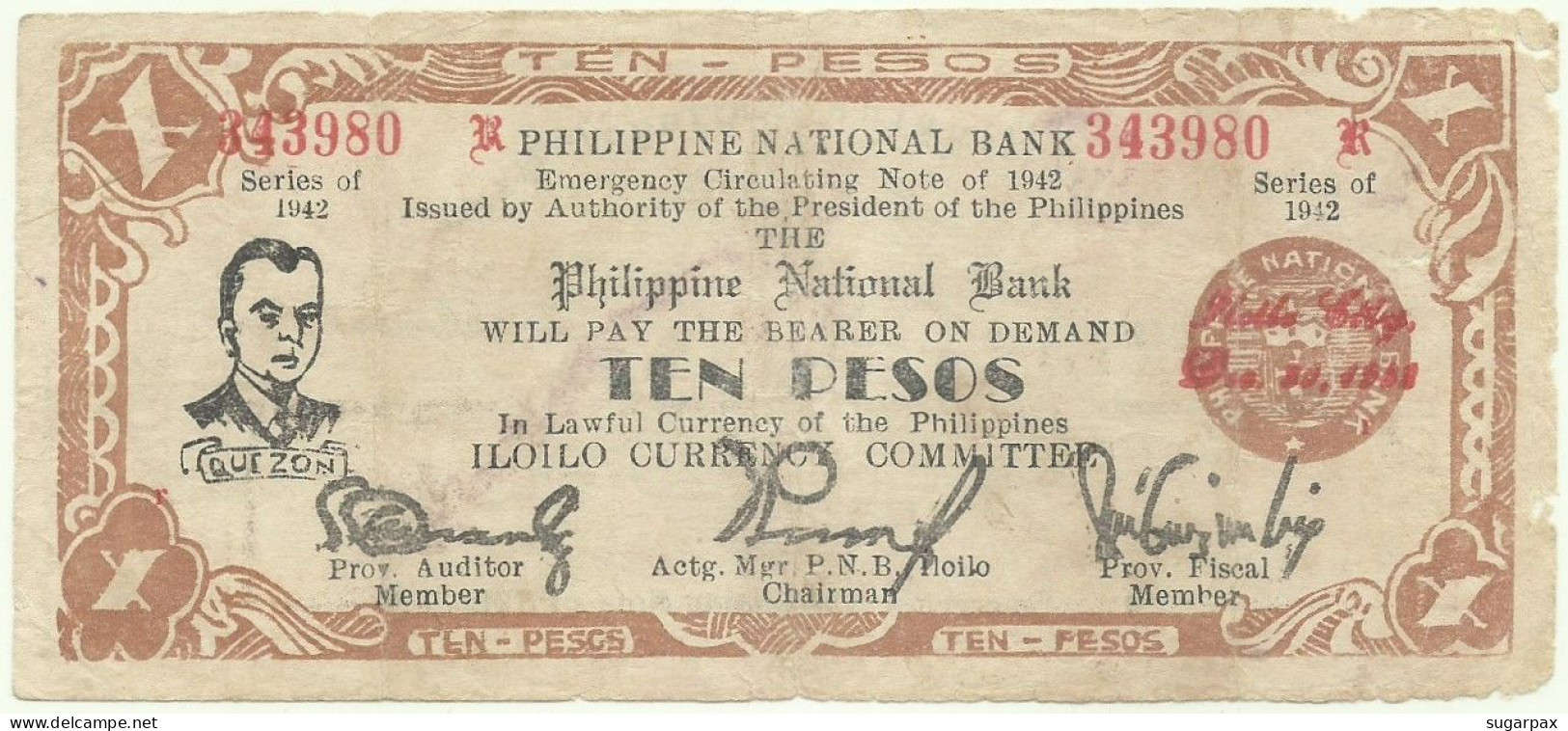 PHILIPPINES - 10 Pesos - 1942 - Pick S 317.b - Serie R - ILOILO Currency Committee - Filippine