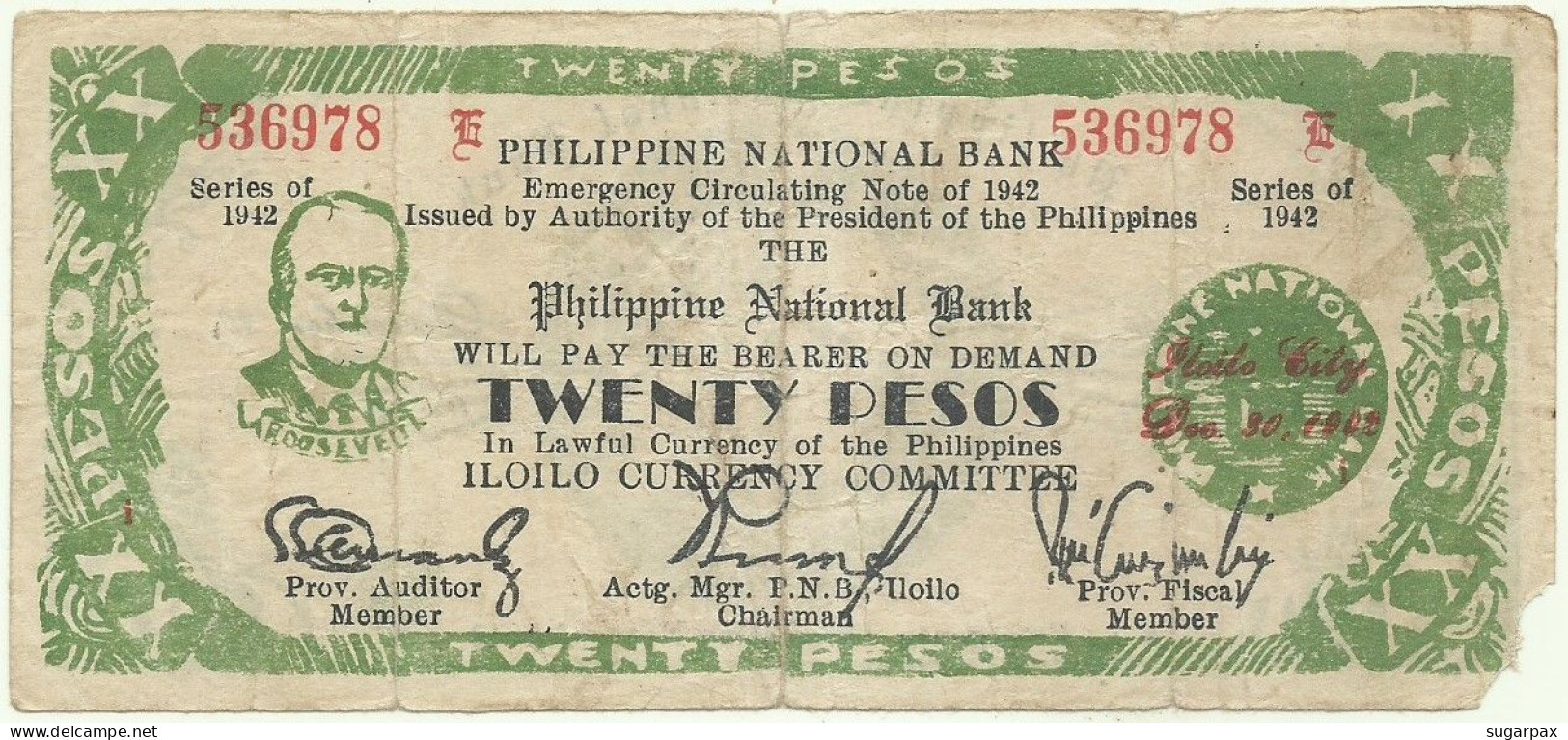PHILIPPINES - 20 Pesos - 1942 - Pick S 318.a - Serie E - ILOILO Currency Committee - Filippijnen