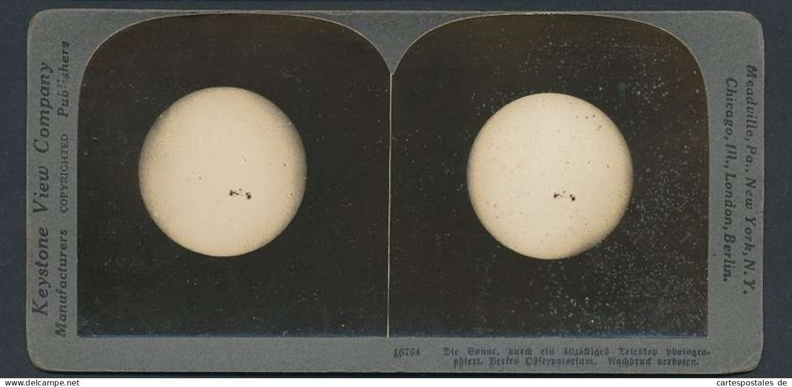 Stereo-Fotografie Keystone View Company, Meadville /Pa, Die Sonne, Durch 40 Zoll Teleskop Aufgenommen, Yerkes Observat  - Stereoscopic