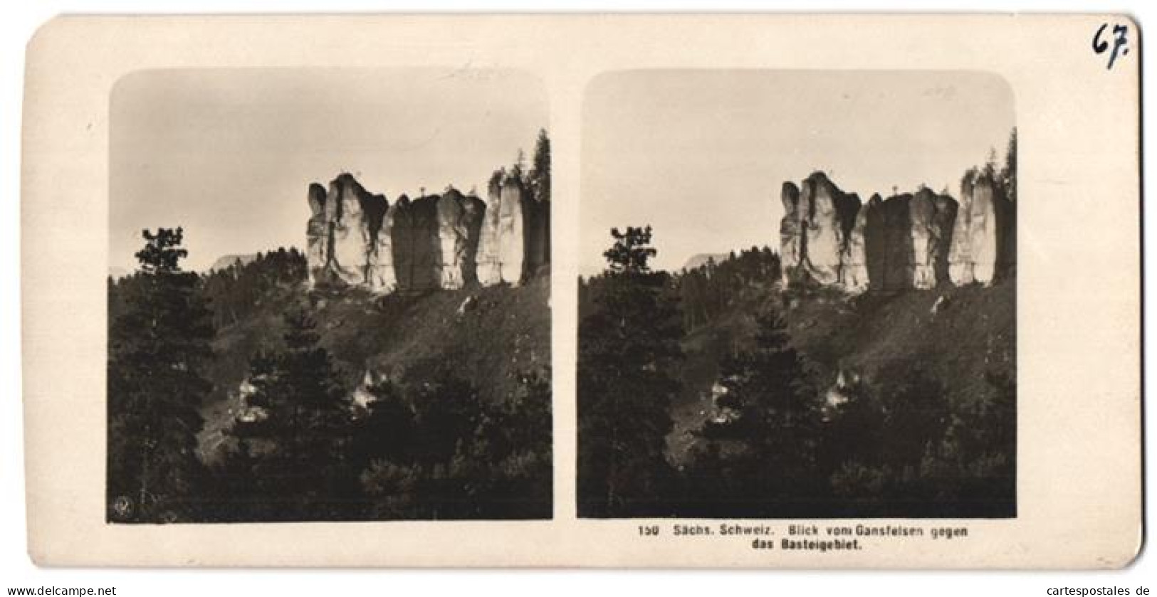 Stereo-Fotografie Ansicht Bastei, Blick Vom Gansfelsen Gegen Basteigebiet  - Stereoscoop