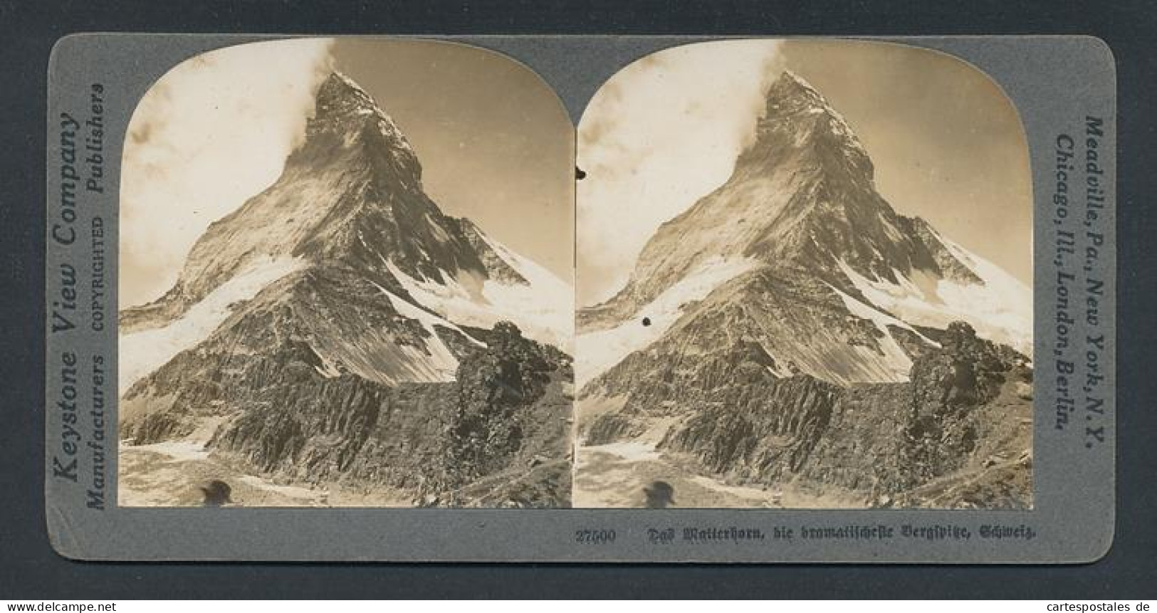 Stereo-Fotografie Keystone View Company, Meadville /Pa, Ansicht Matterhorn  - Photos Stéréoscopiques