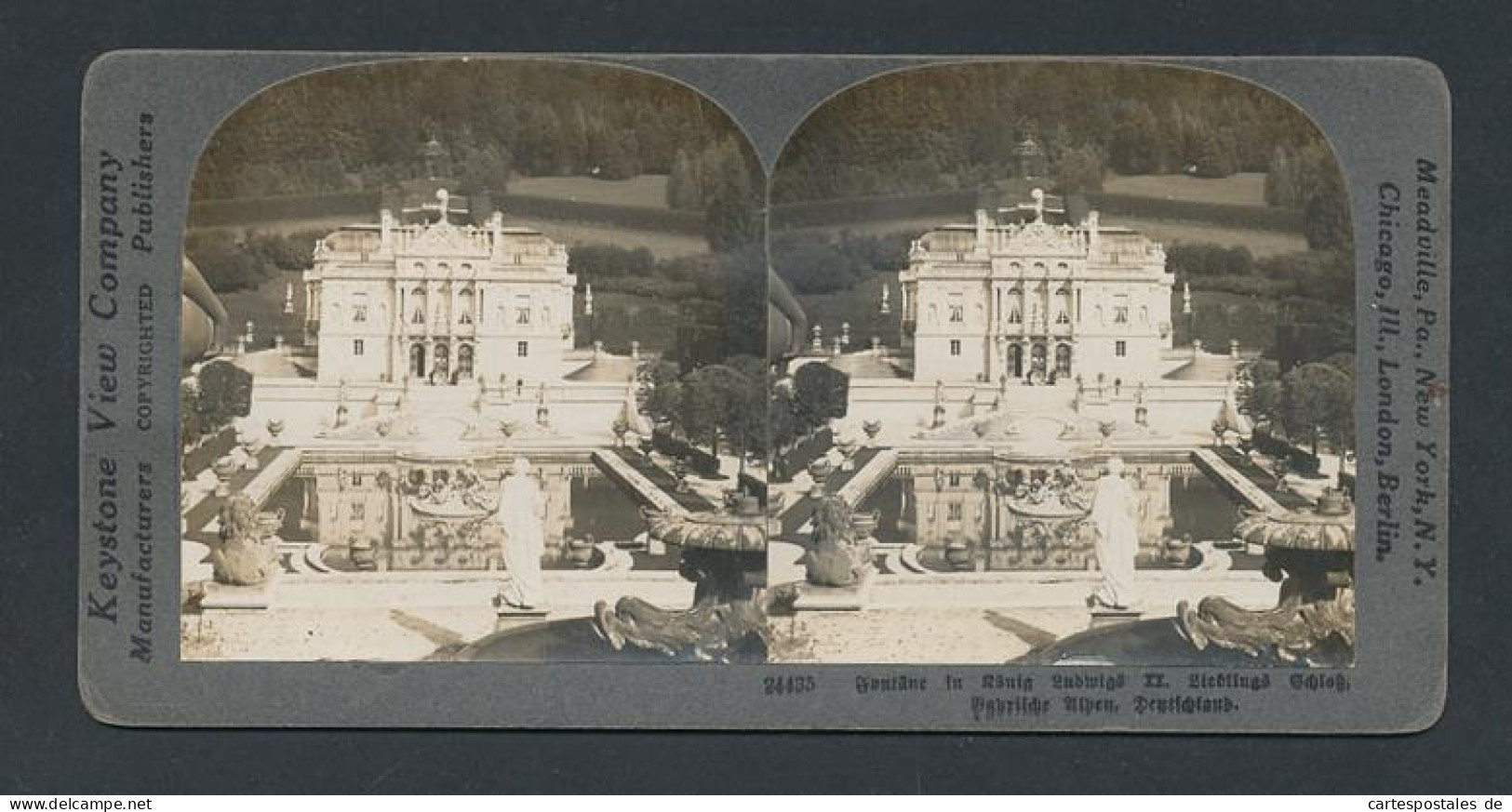 Stereo-Fotografie Keystone View Company, Meadville /Pa, Ansicht Ettal, Schloss Linderhof  - Stereoscopic