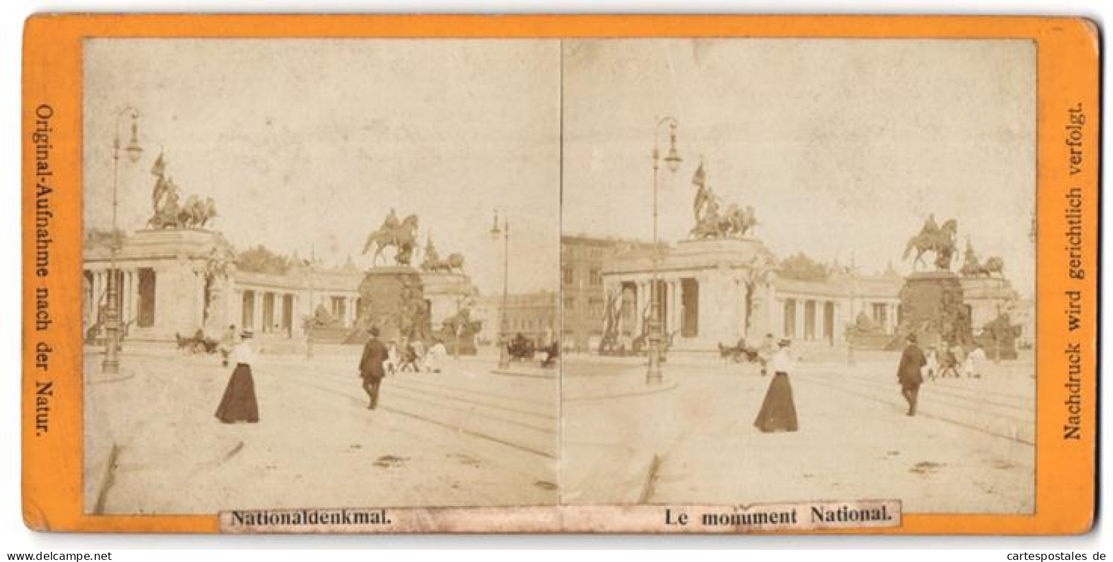 Stereo-Fotografie Ansicht Berlin, Passanten Am Nationaldenkmal Kaiser Wilhelm I.  - Fotos Estereoscópicas
