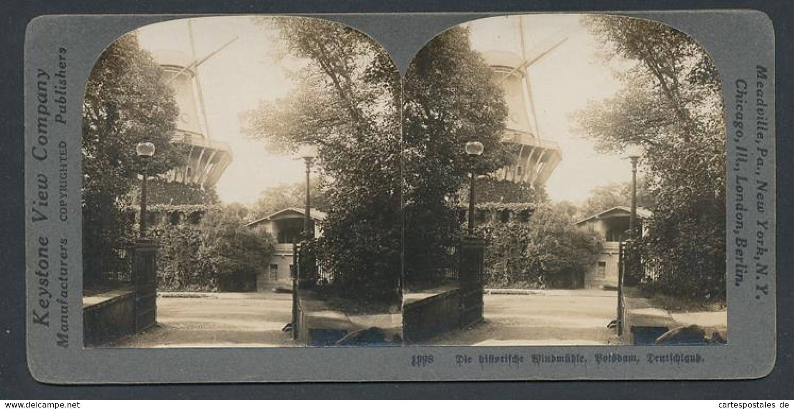 Stereo-Fotografie Keystone View Company, New York, Ansicht Potsdam, Die Historische Windmühle  - Stereoscoop