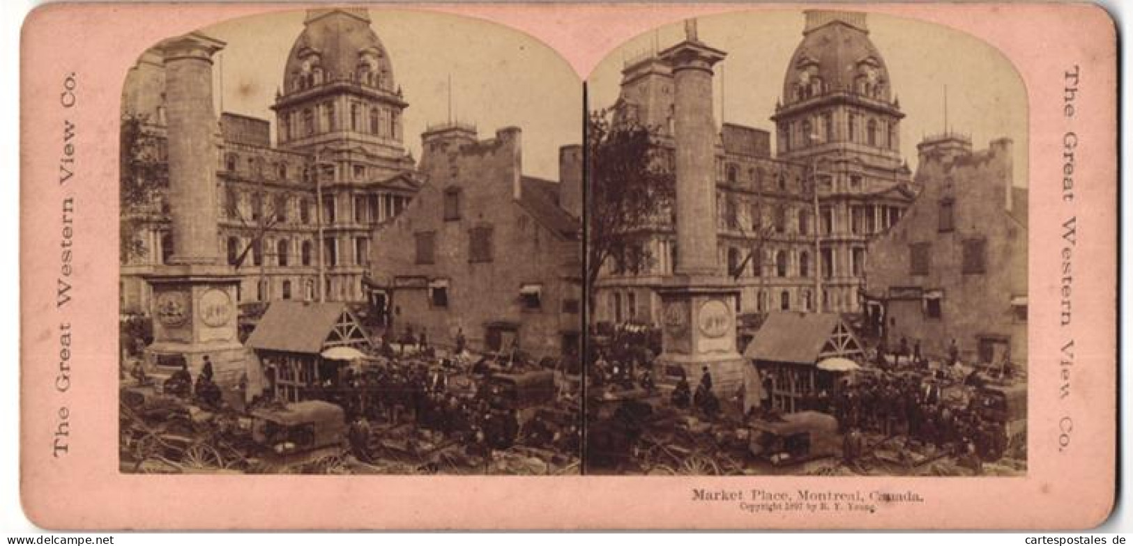 Stereo-Fotografie R. Y. Young, Ansicht Montreal, Market Place  - Stereoscopic