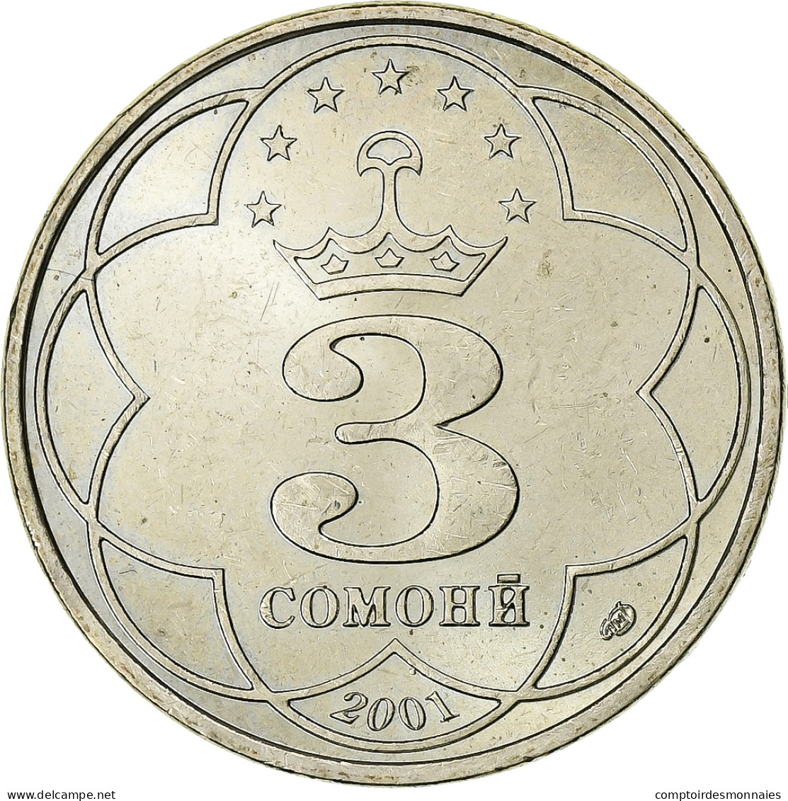 Tadjikistan, 3 Somoni, 2001, St. Petersburg, Cuivre-Nickel-Zinc (Maillechort) - Tagikistan