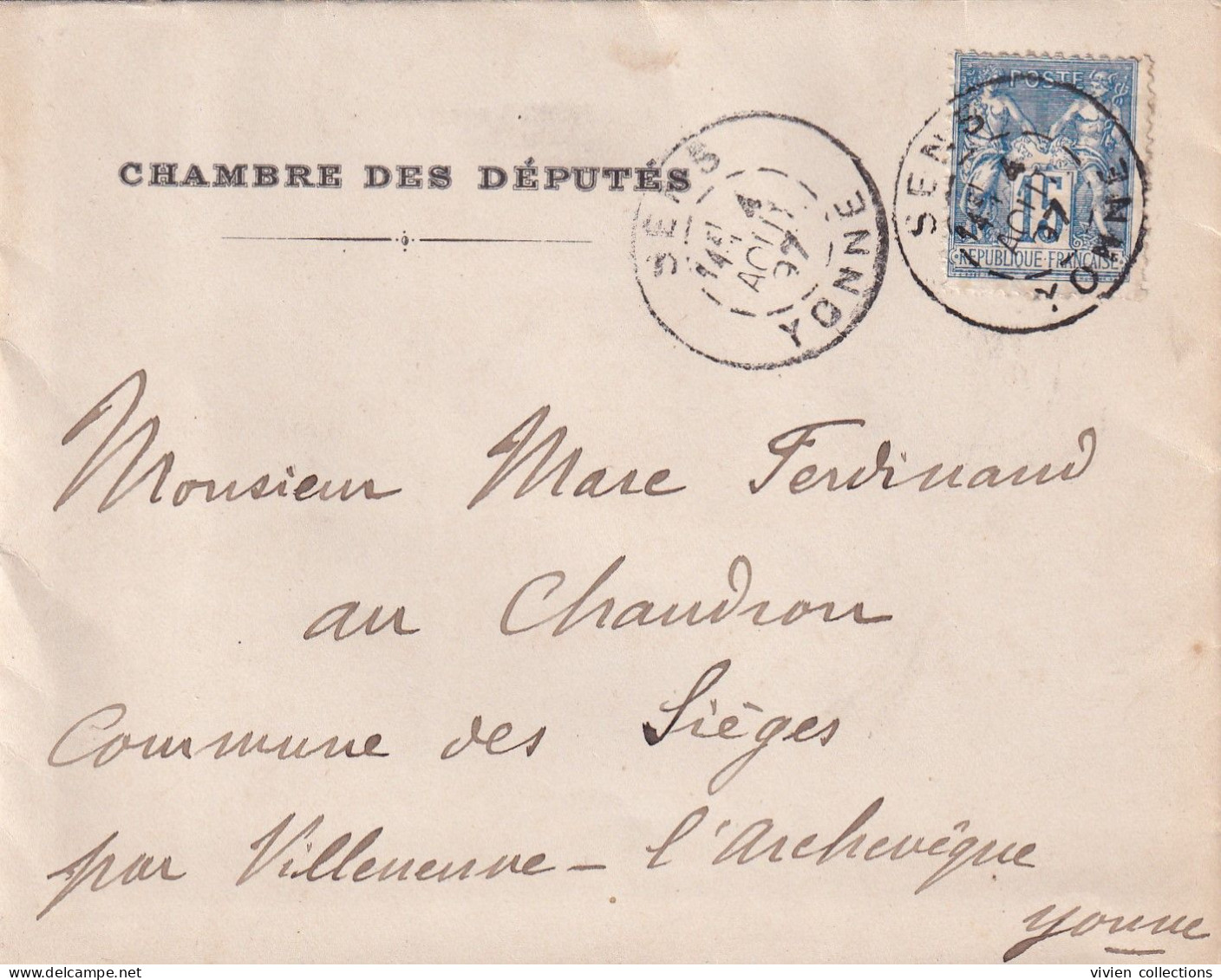 Lettre De Lucien Cornet Député De L'Yonne 1897 Signée A Entête Et Enveloppe De La Chambre Des Députés Postée à Sens (89) - 1801-1848: Precursors XIX