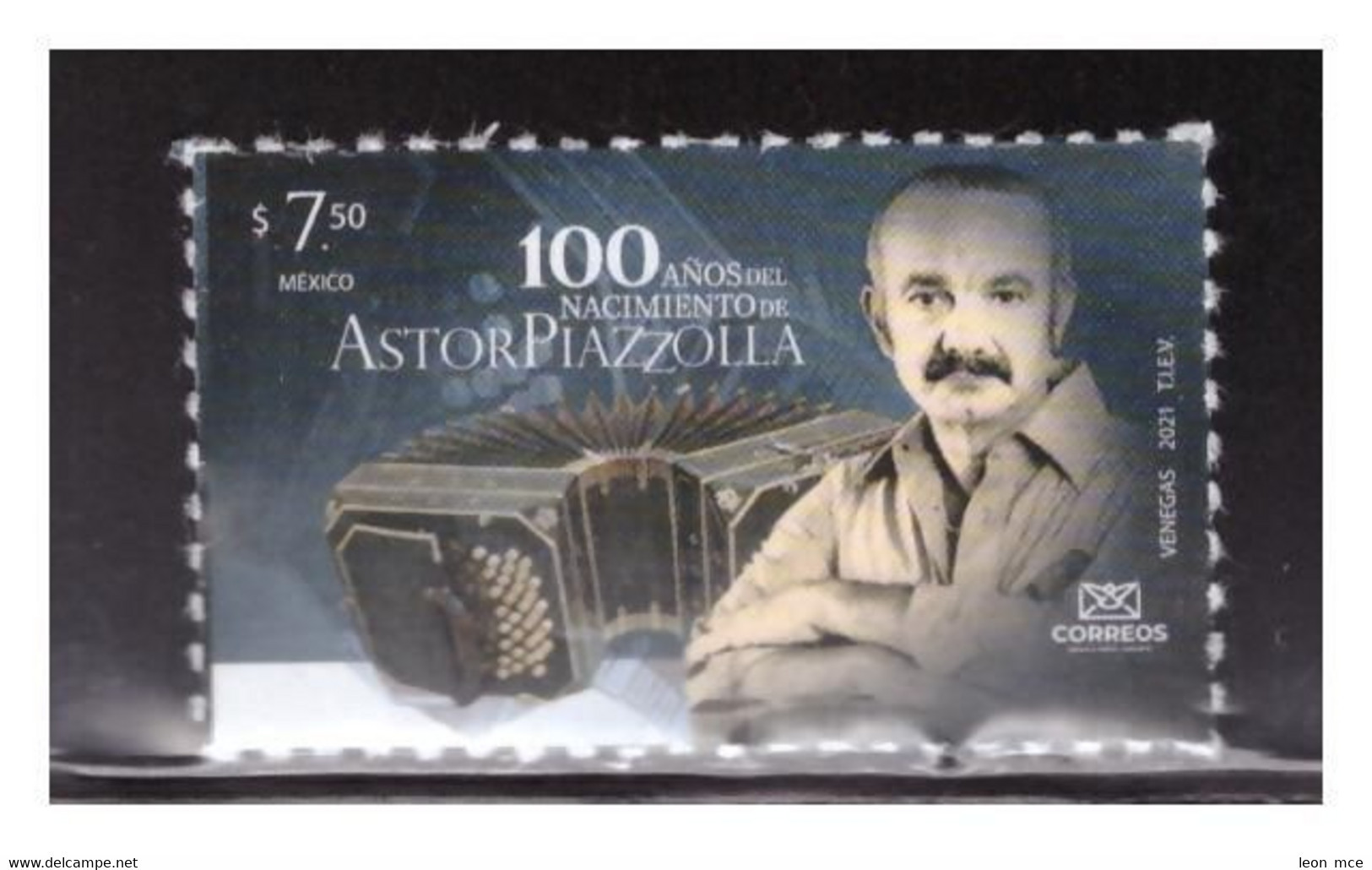 2021 MÉXICO  100 Años Del Nacimiento De Astor Piazzolla TANGO, BANDONEÓN   MUSIC Argentine Composer, Self-adhesive Seal - Mexique