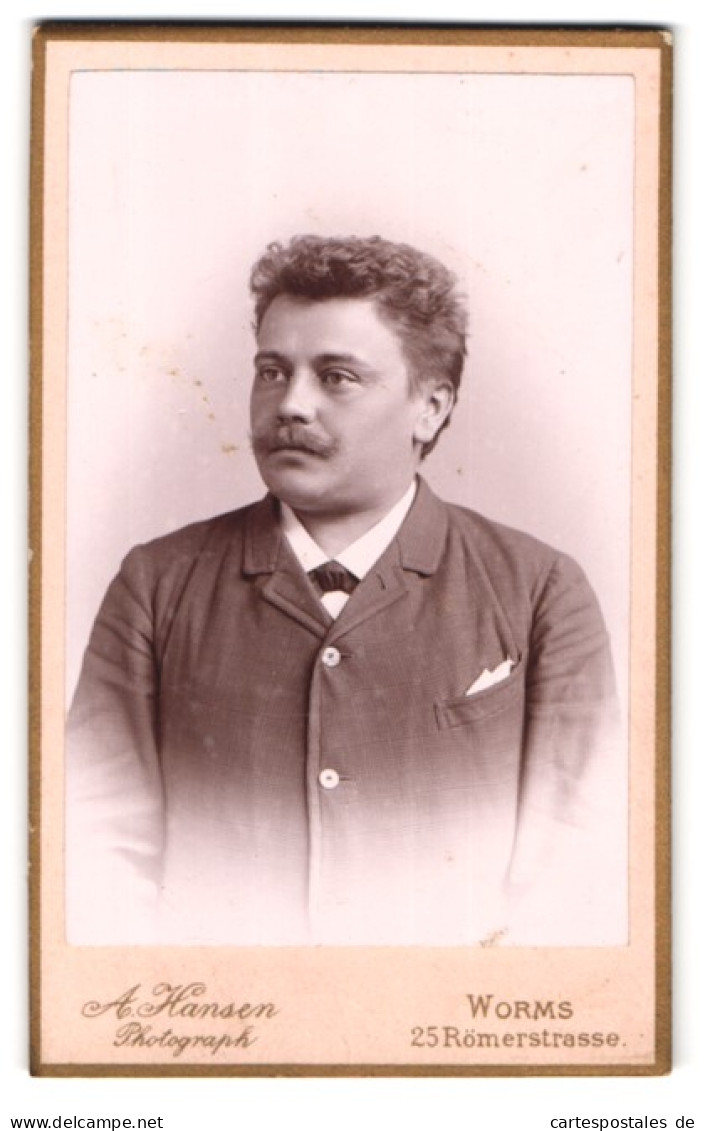 Fotografie A. Hansen, Worms, Römerstrasse 25, Portrait Herr Mit Oberlippenbart  - Anonymous Persons