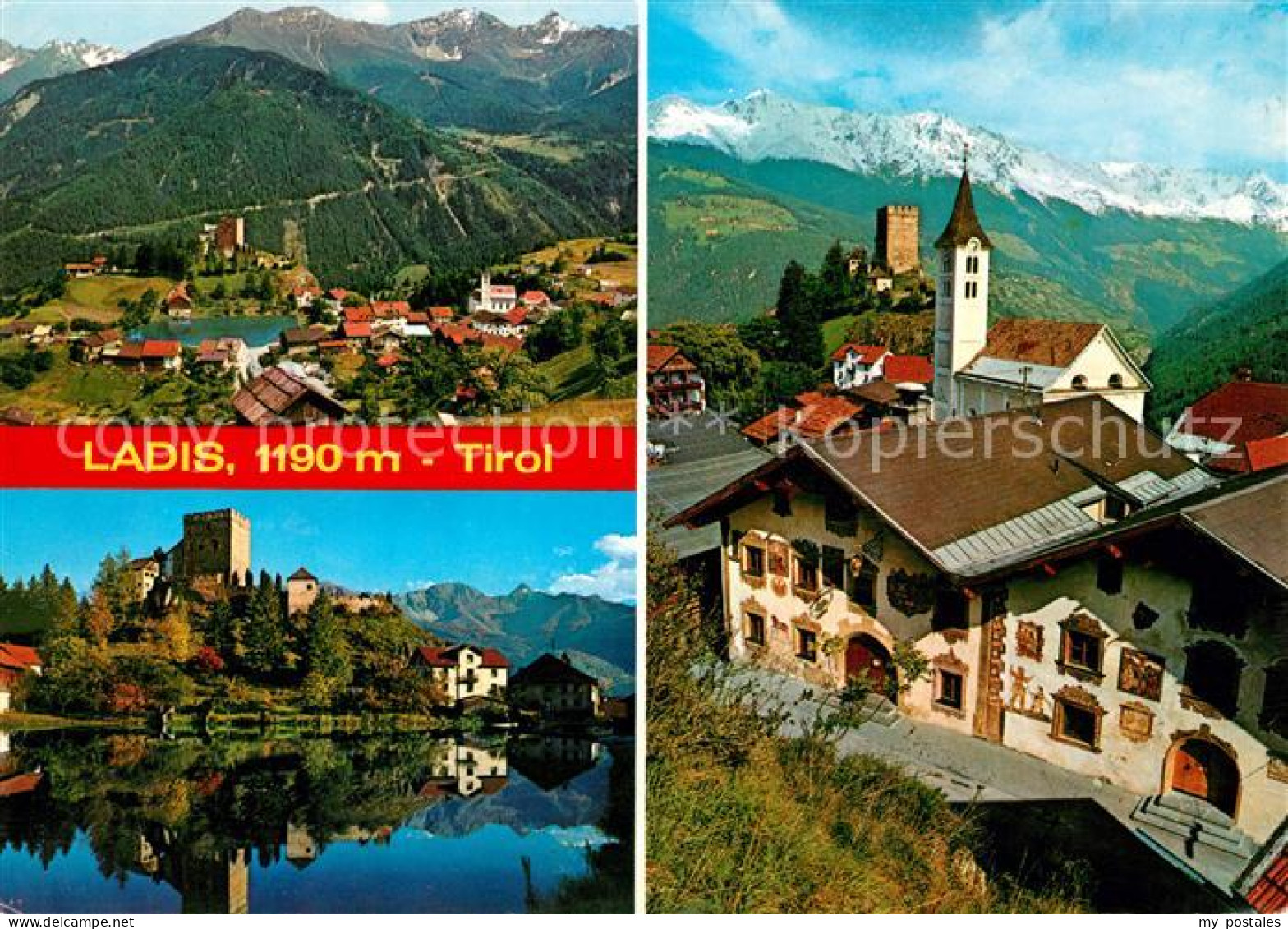 73063204 Ladis Ortsansicht Mit Kirche Burg Wasserspiegelung Alpenpanorama Ladis - Autres & Non Classés