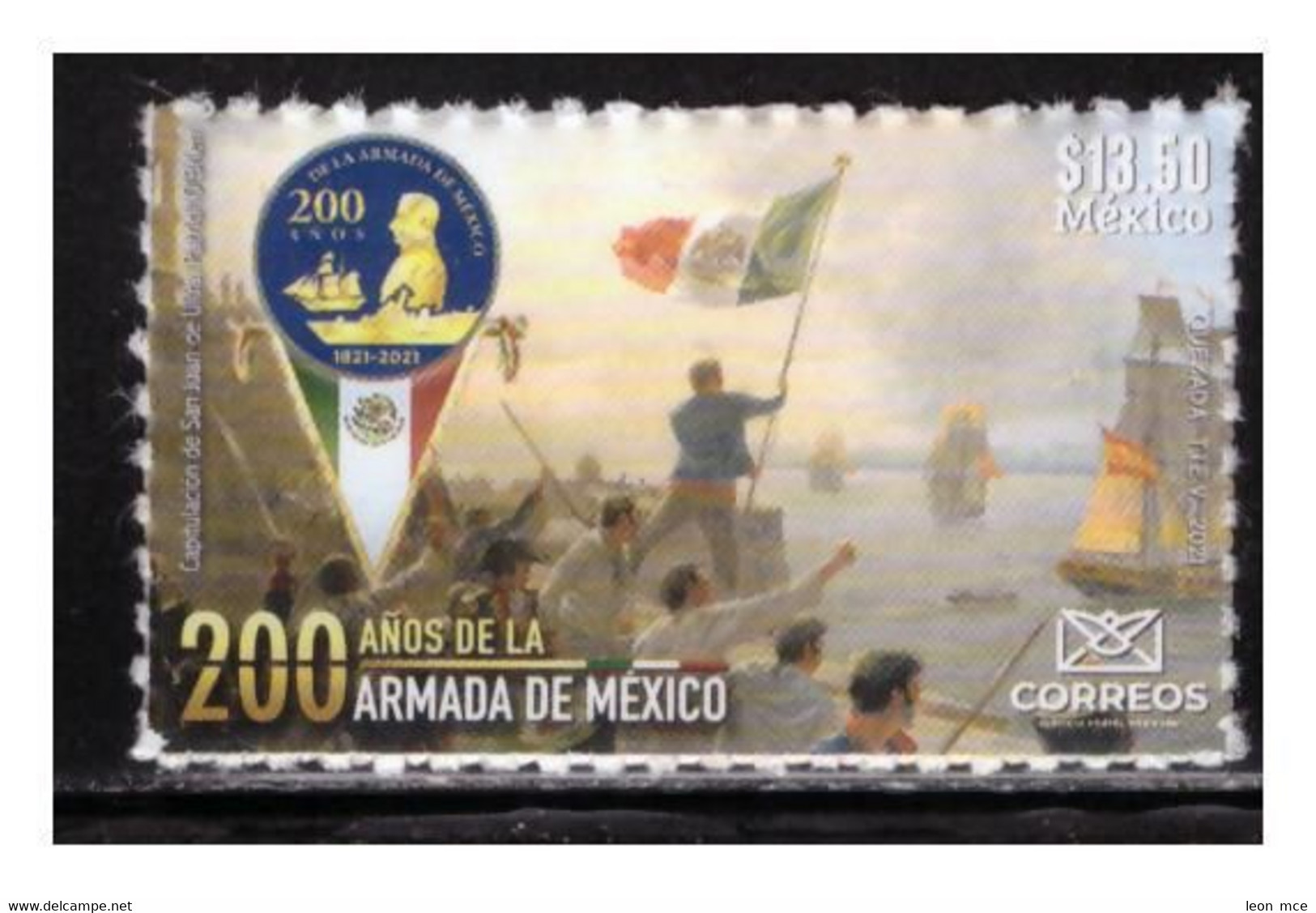 2021 MÉXICO 200 Años De La Armada De México MNH 200 Years Of The Mexican Navy  SELF-ADHERIBLE SEAL, FLAG, BOATS - México