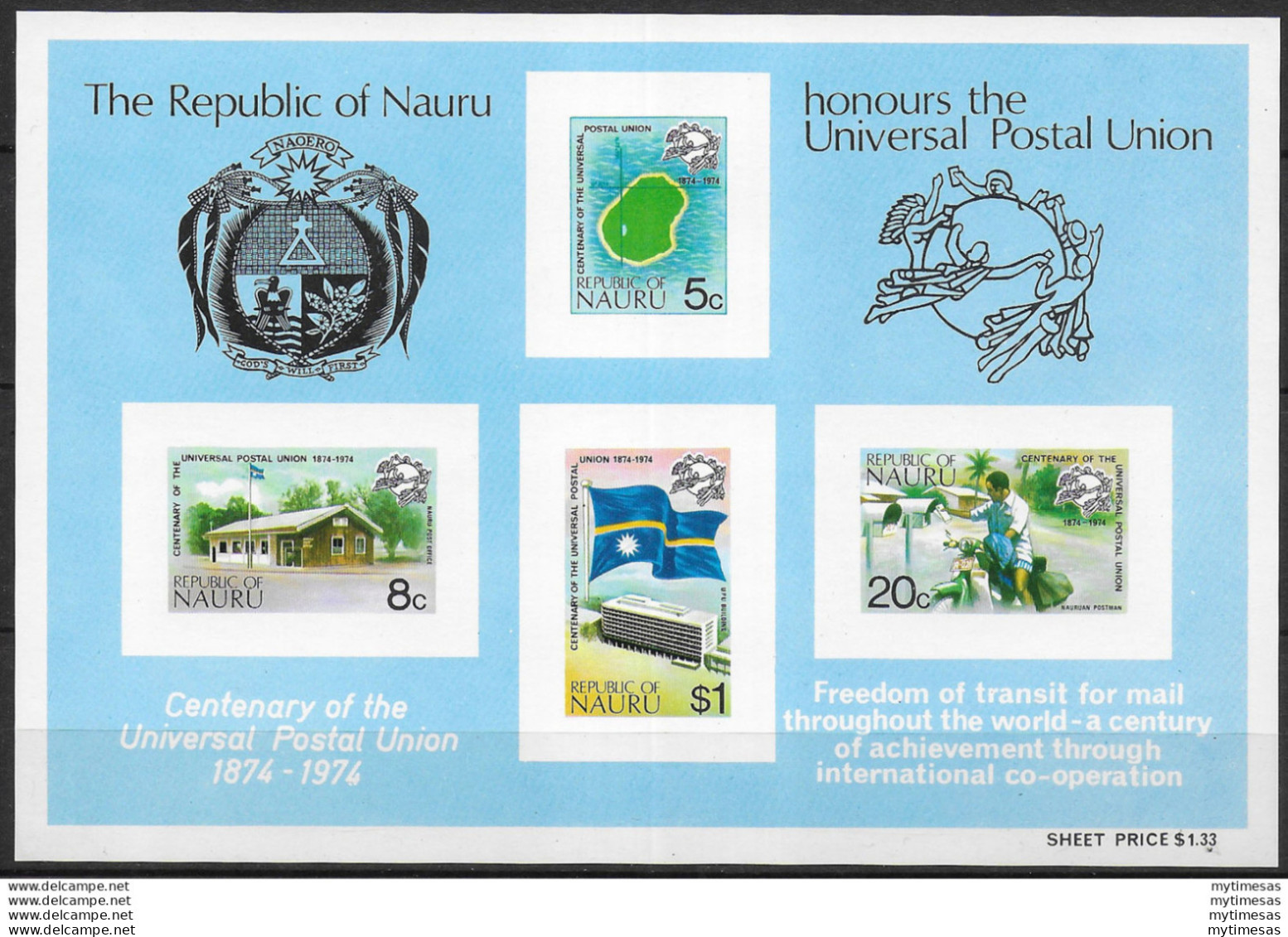 1974 Nauru Centenary Of The UPU 1MS MNH SG N. MS 126 - Andere & Zonder Classificatie